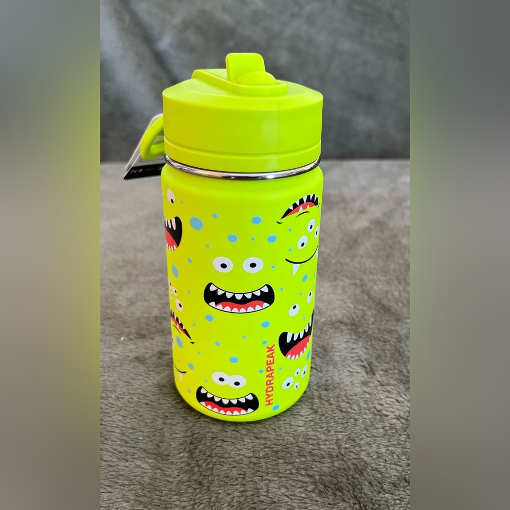 NWT 14 oz Hydrapeak Neon Green Monster Faces Water Bottle